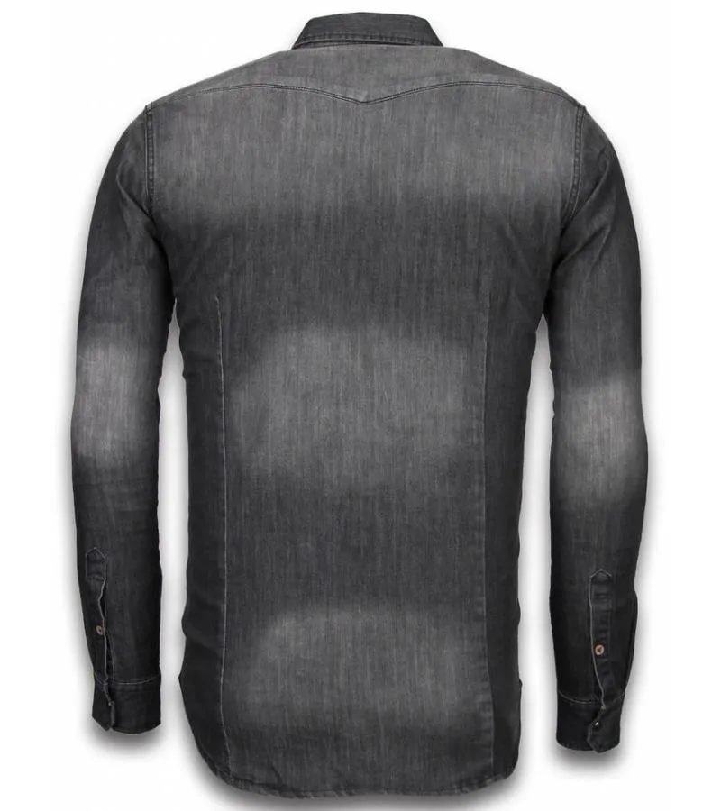 CAMISA DE MEZCLILLA SLIM FIT  3 BUTTONS  GRIS