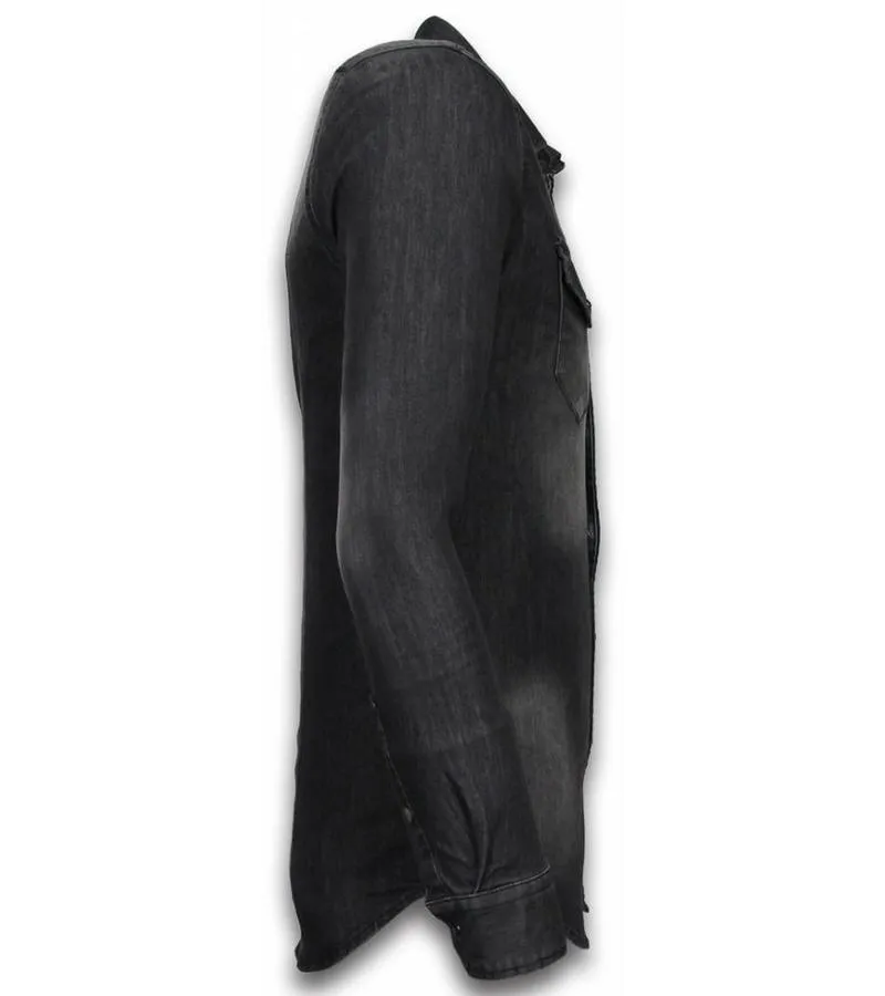 CAMISA DE MEZCLILLA SLIM FIT  3 BUTTONS  GRIS