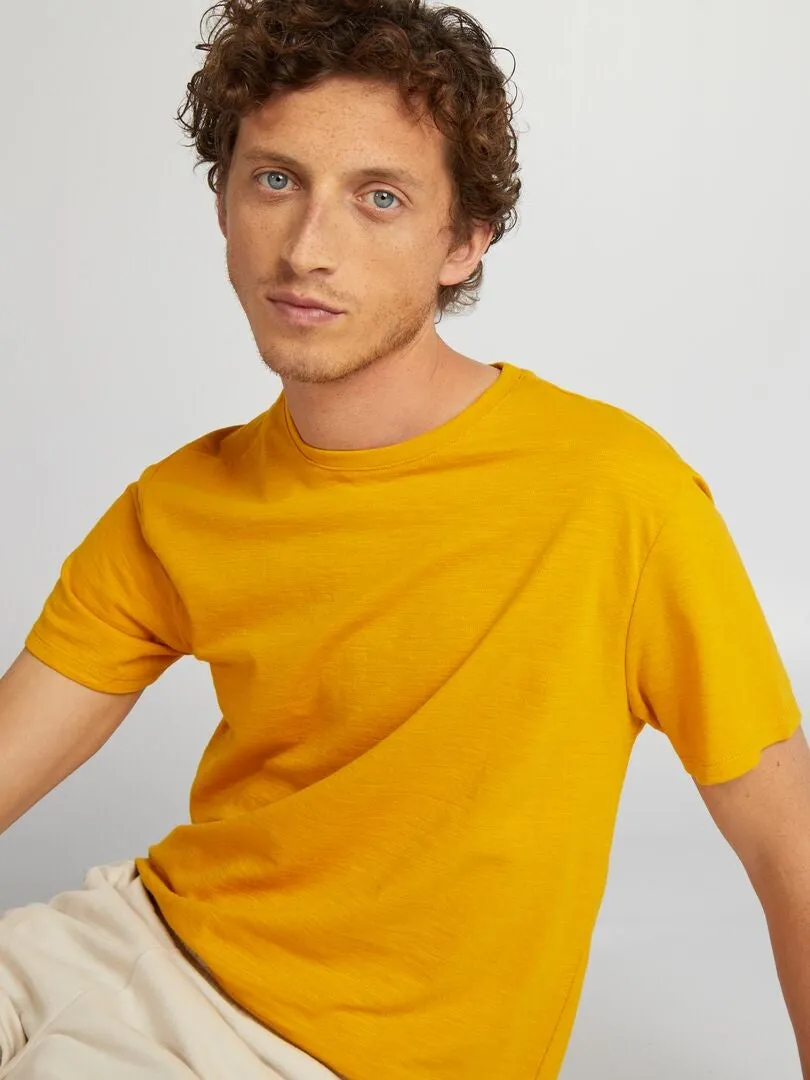 CAMISETA DE JACQUARD CON CUELLO REDONDO  AMARILLO