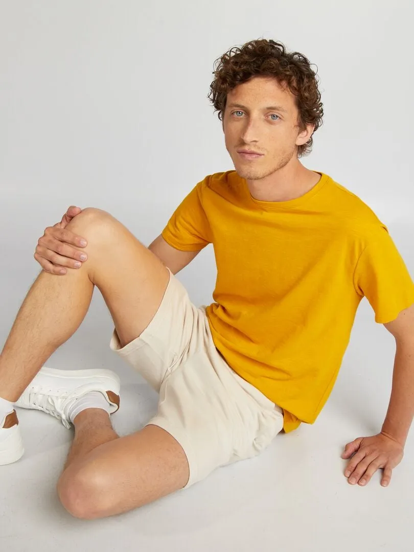 CAMISETA DE JACQUARD CON CUELLO REDONDO  AMARILLO