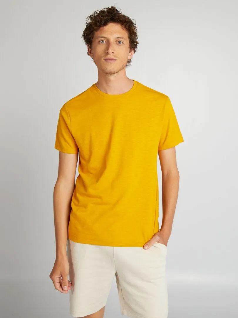 CAMISETA DE JACQUARD CON CUELLO REDONDO  AMARILLO