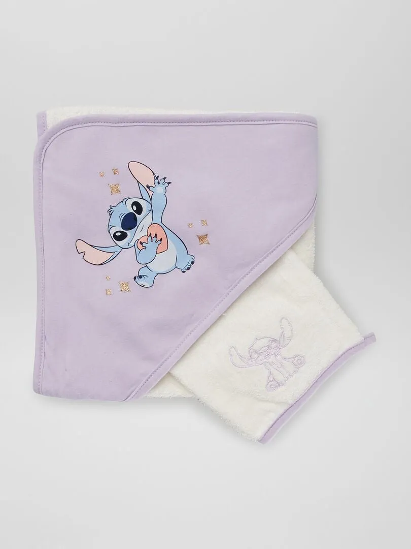CAPA DE BAñO + MANOPLA 'STITCH'  PURPURA
