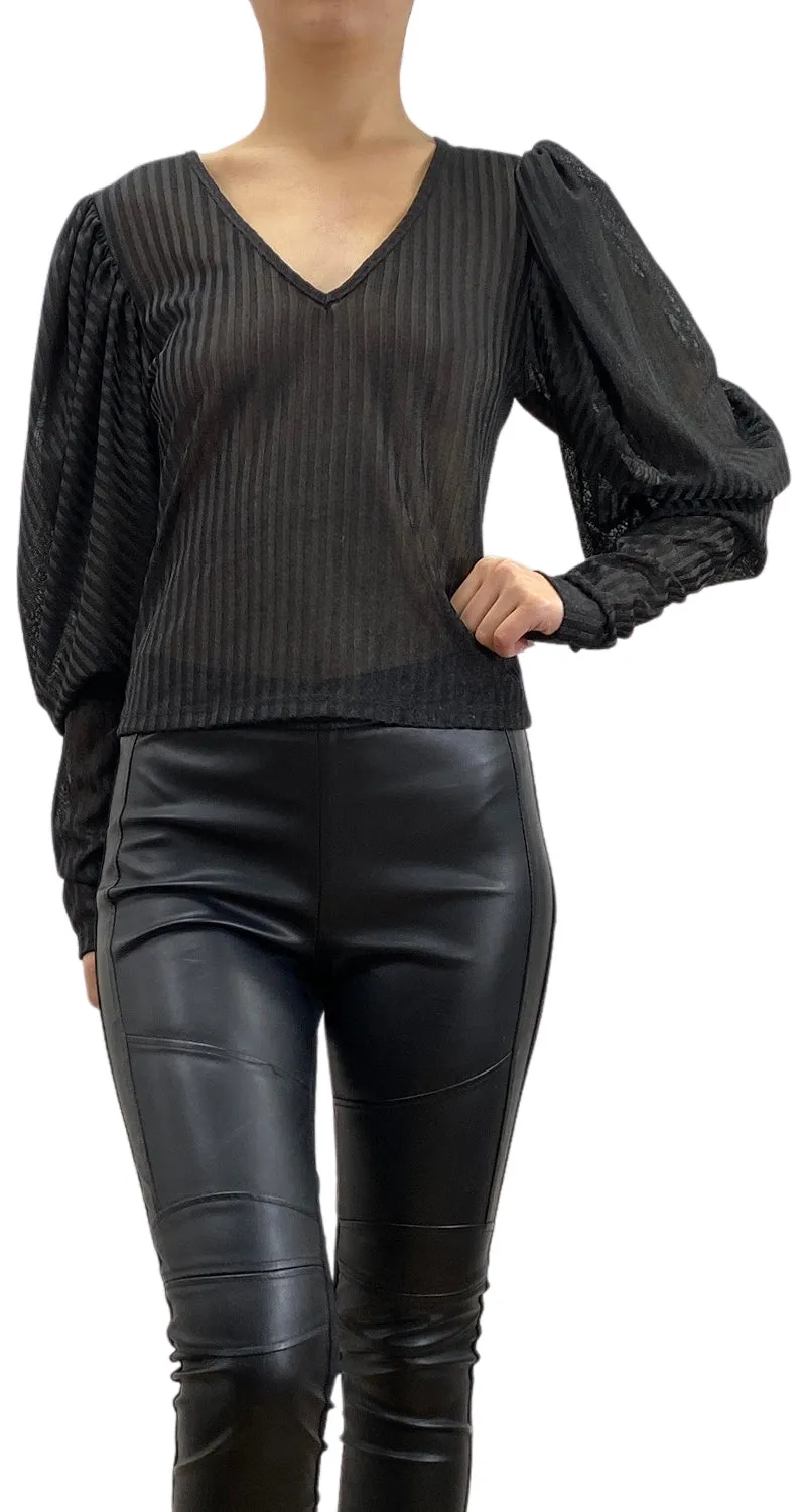 CAROLA CASANAVE Polera Negra Mangas Aglobadas