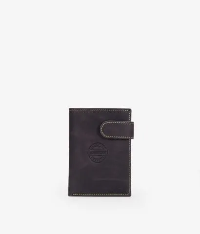 Cartera piel marrón con solapa y portamonedas