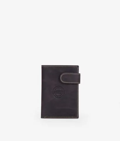 Cartera piel marrón con solapa y portamonedas
