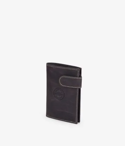 Cartera piel marrón con solapa y portamonedas
