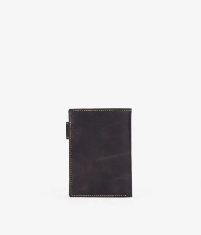 Cartera piel marrón con solapa y portamonedas