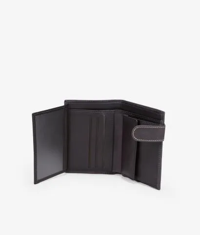 Cartera piel marrón con solapa y portamonedas