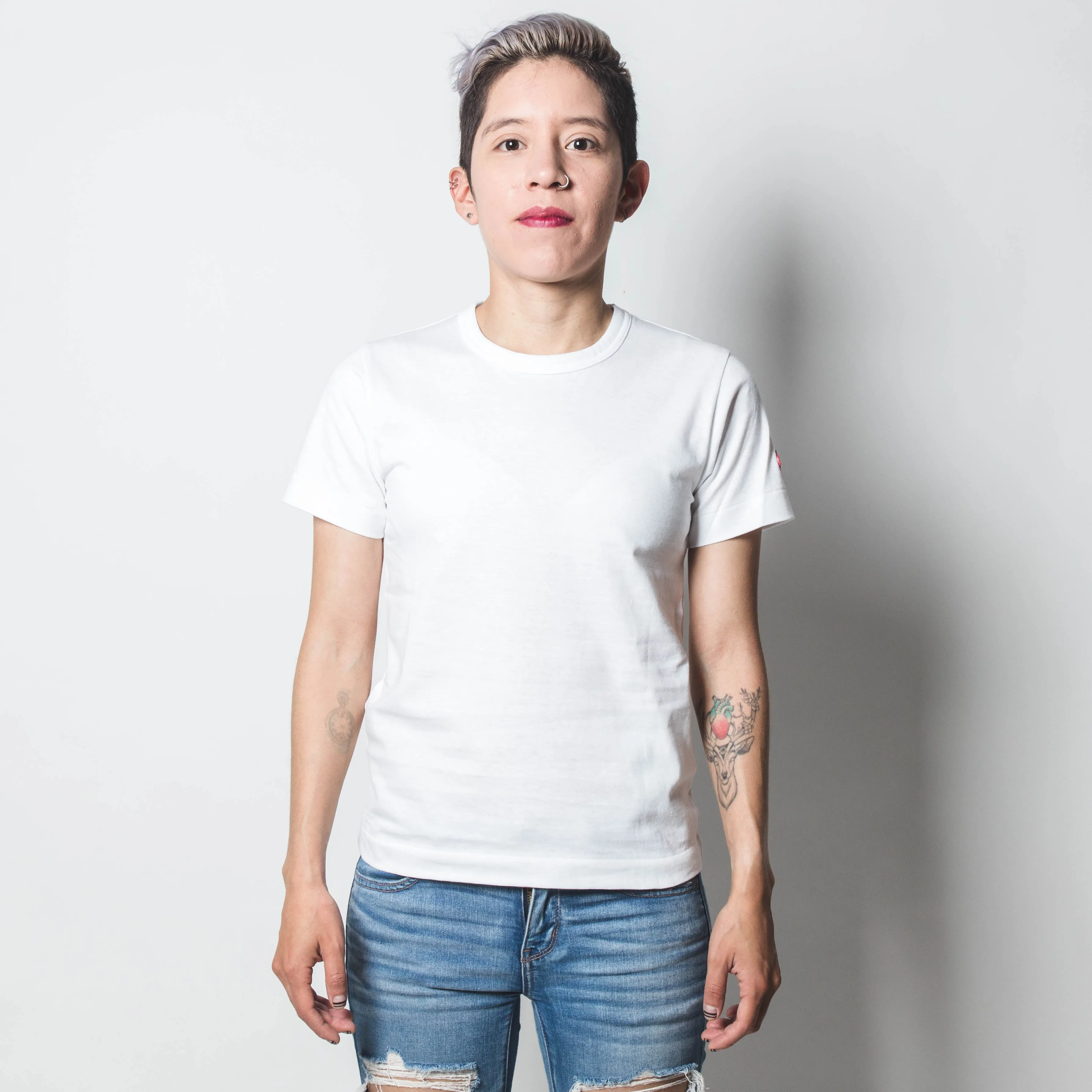 CDG PLAY DOUBLE HEART TSHIRT WHITE M