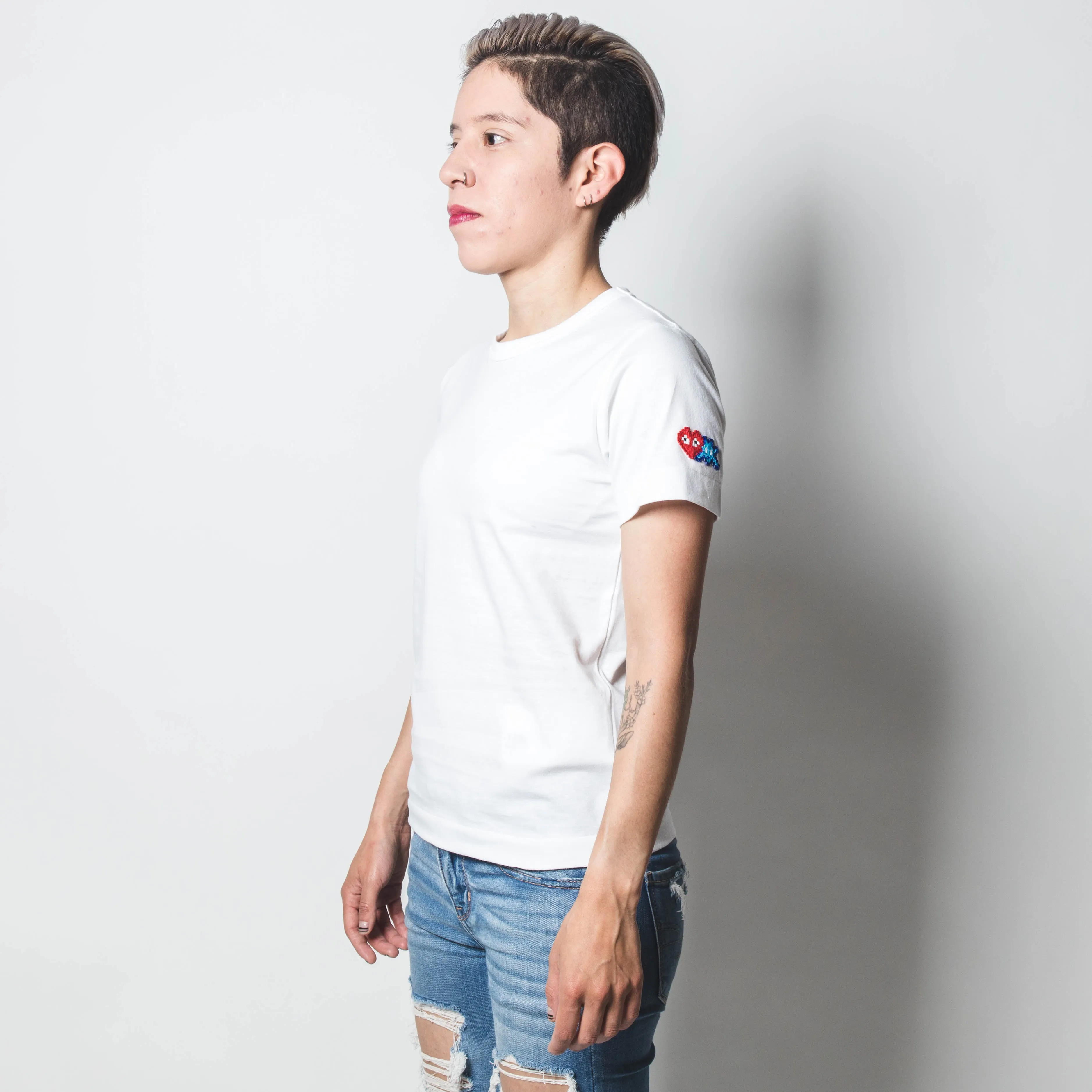 CDG PLAY DOUBLE HEART TSHIRT WHITE M
