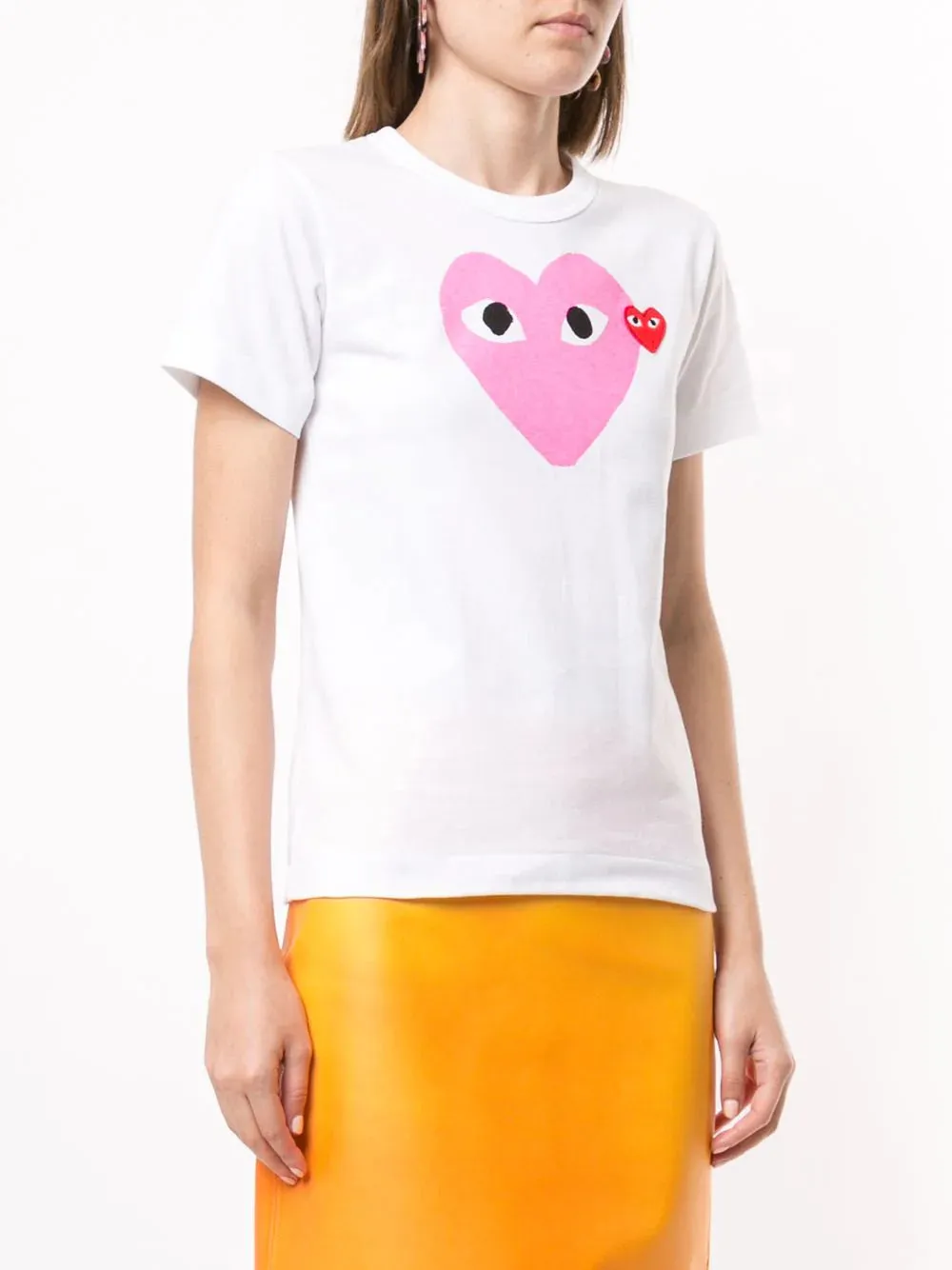 CDG PLAY Pink Heart Tee White
