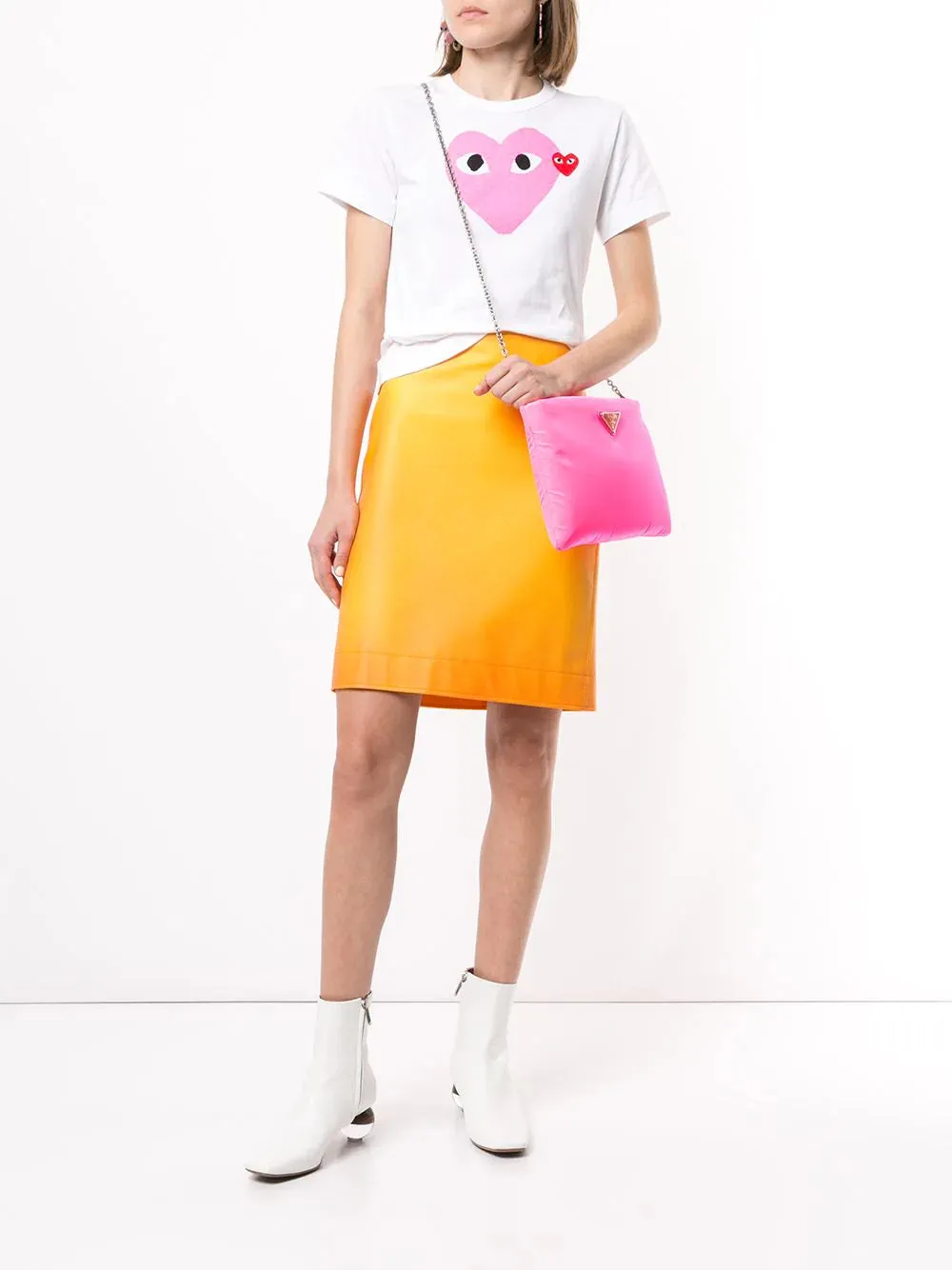 CDG PLAY Pink Heart Tee White