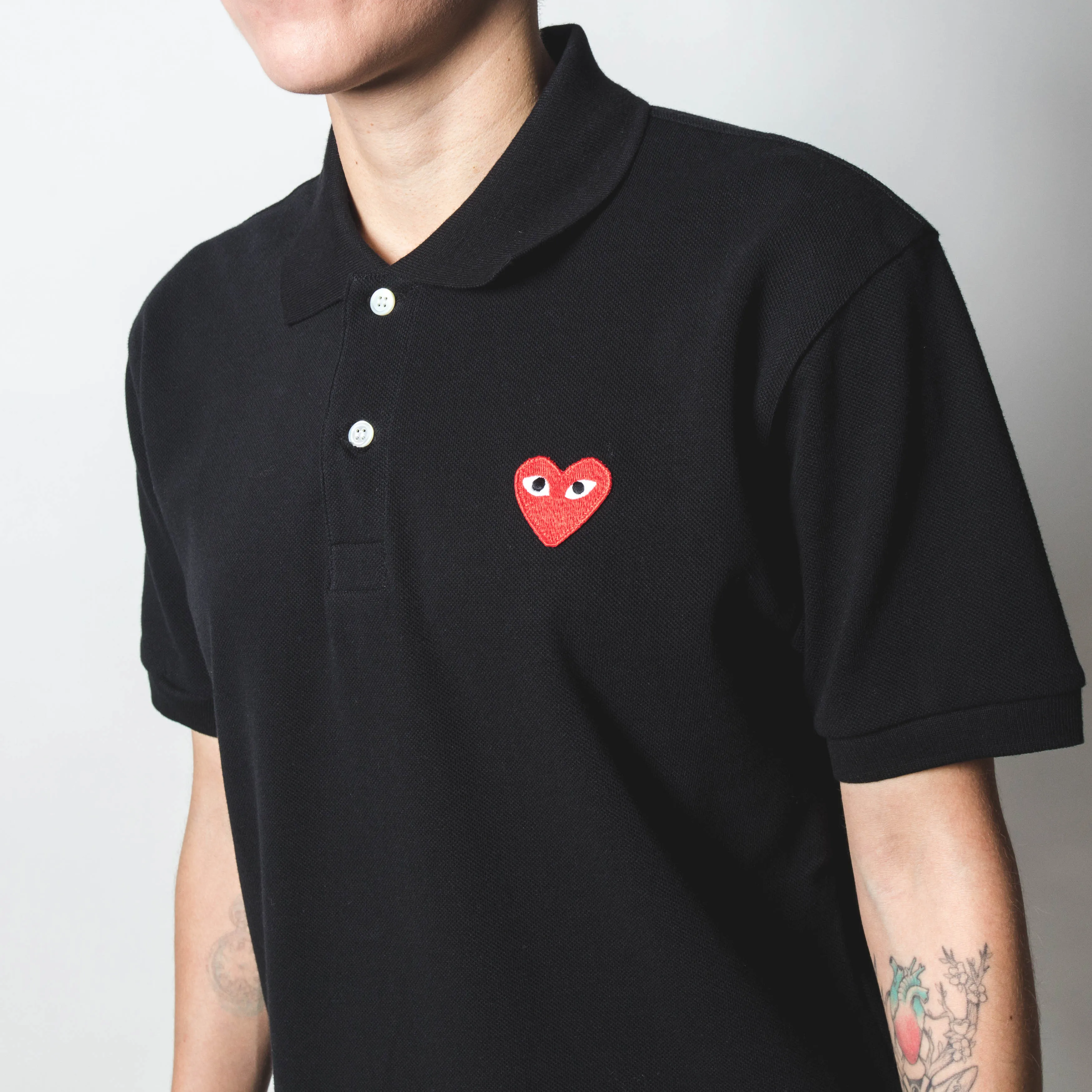 CDG PLAY Red Heart Polo Shirt Black Mens