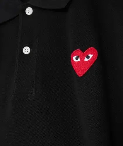 CDG PLAY Red Heart Polo Shirt Black Mens