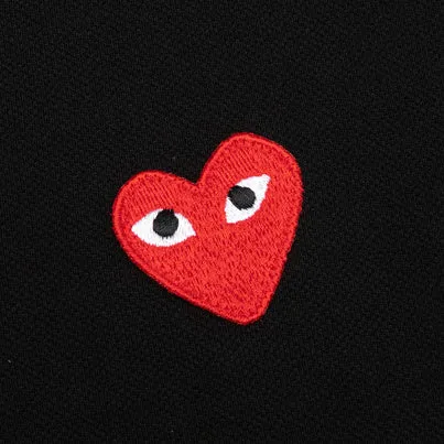 CDG PLAY Red Heart Polo Shirt Black Mens