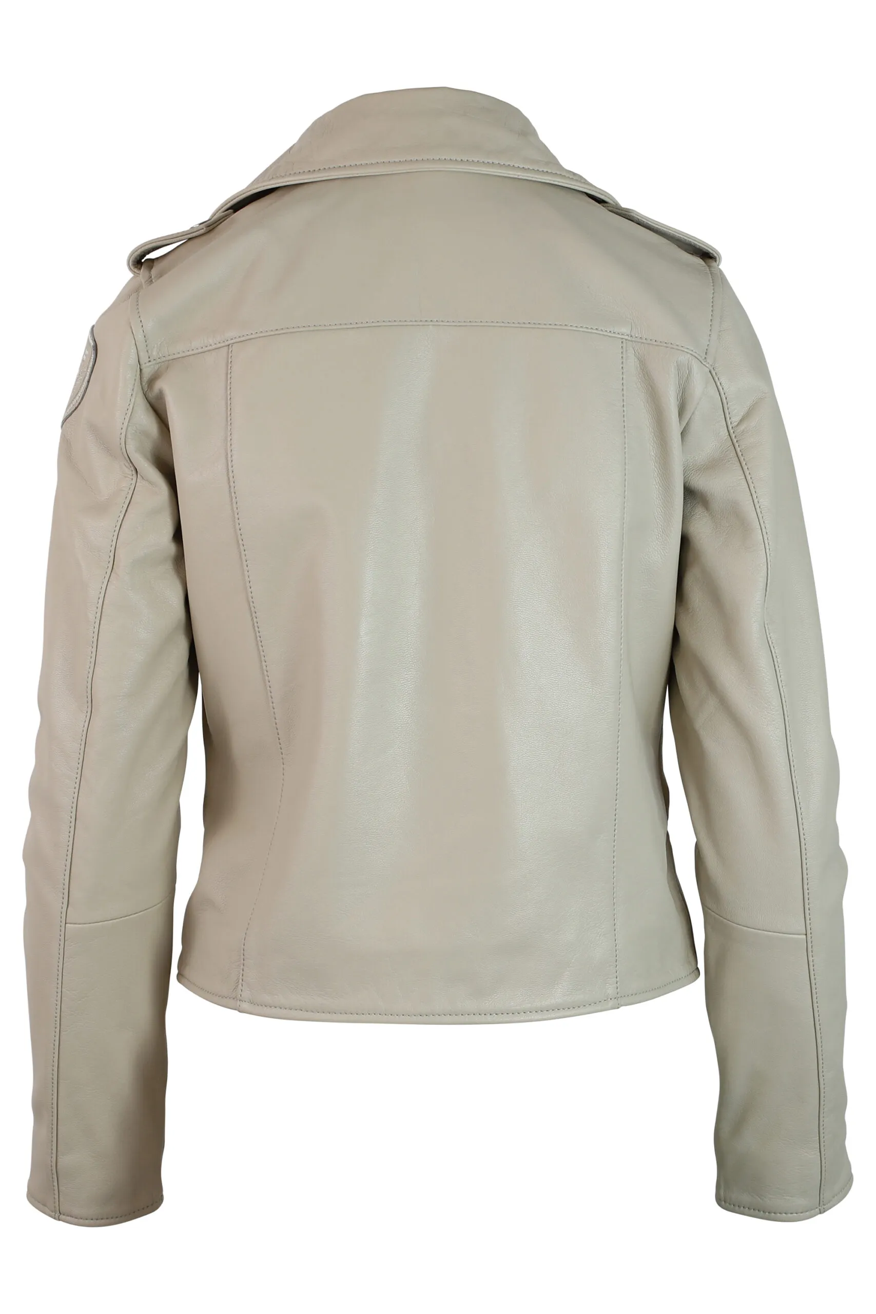 Chaqueta de cuero beige con parche