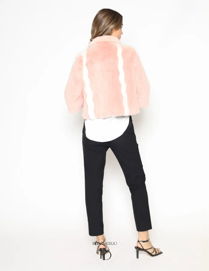 Chaqueta de visón en color rosa y blanco