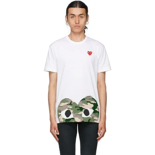 COMME DES GARCONS PLAY WOMEN CAMOUFLAGE HALFHEART TSHIRT WHITE J