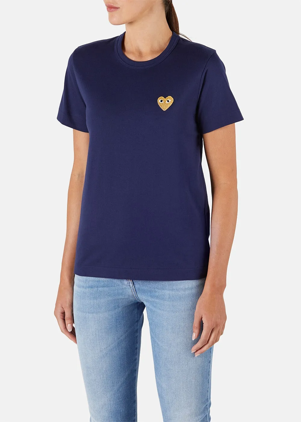 COMME DES GARCONS PLAY WOMEN GOLD HEART TSHIRT NAVY J