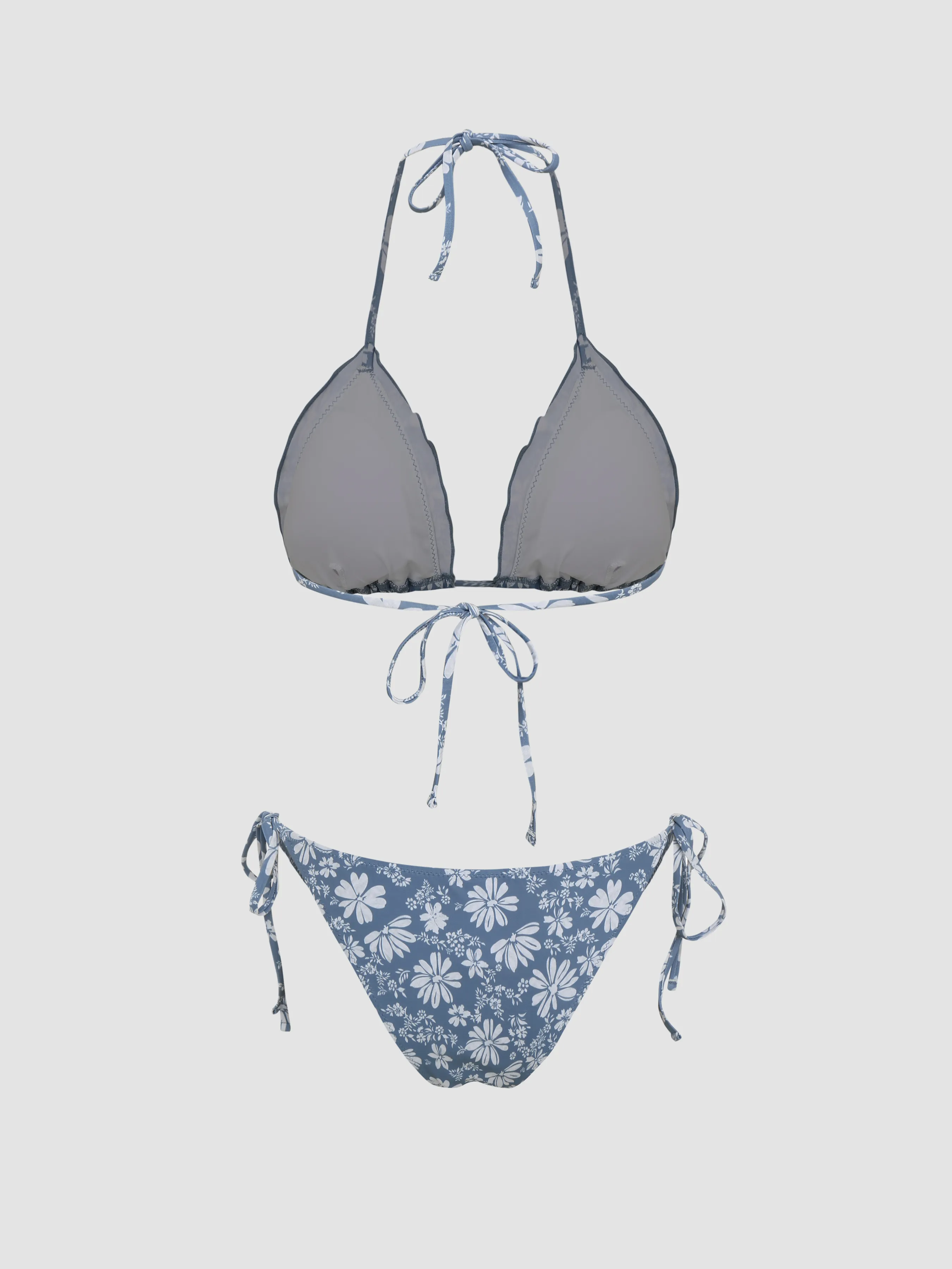 Conjunto de Bikini con Volantes y Estampado Floral para Vacaciones en la Playa de Santorini