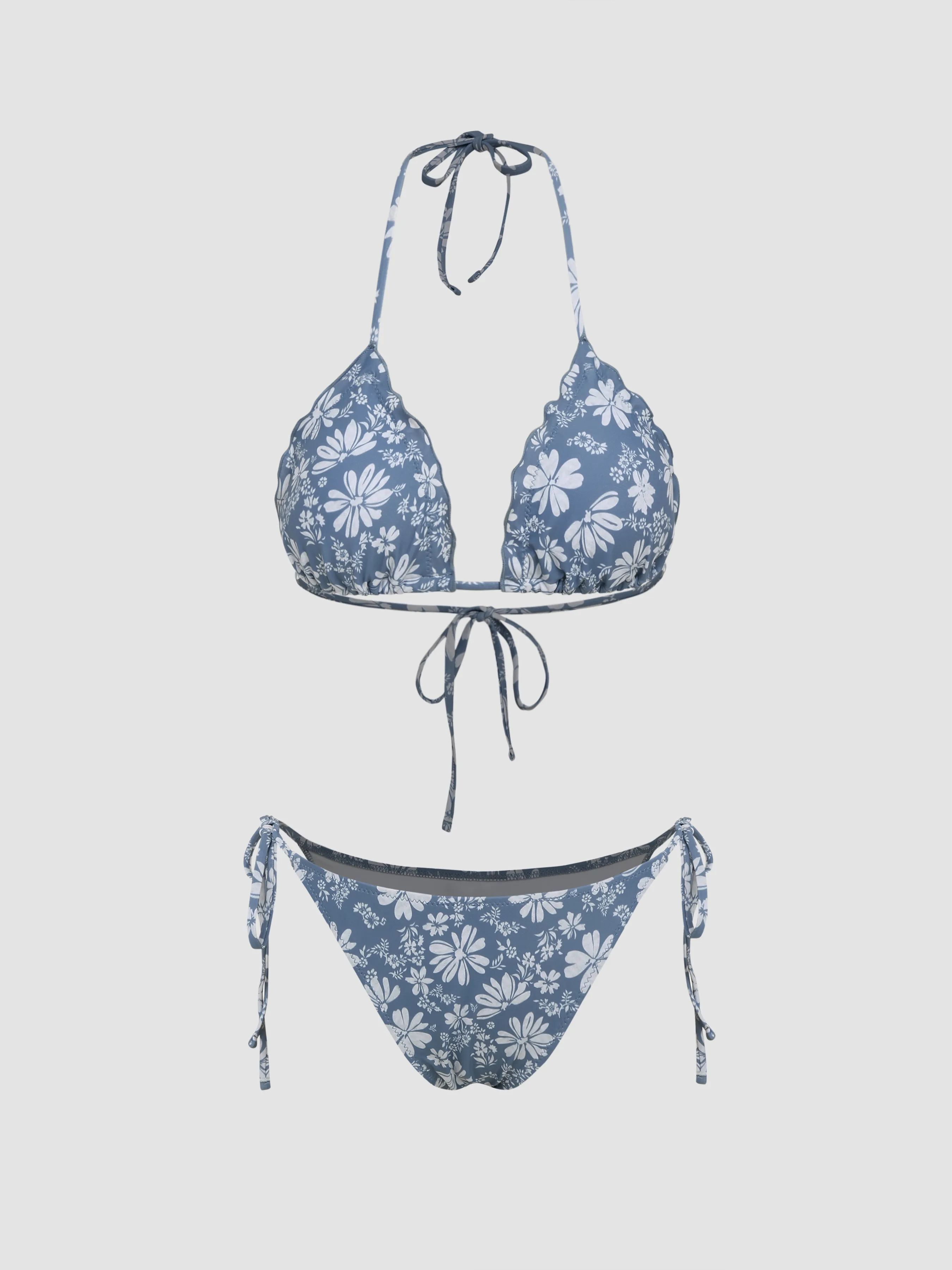 Conjunto de Bikini con Volantes y Estampado Floral para Vacaciones en la Playa de Santorini
