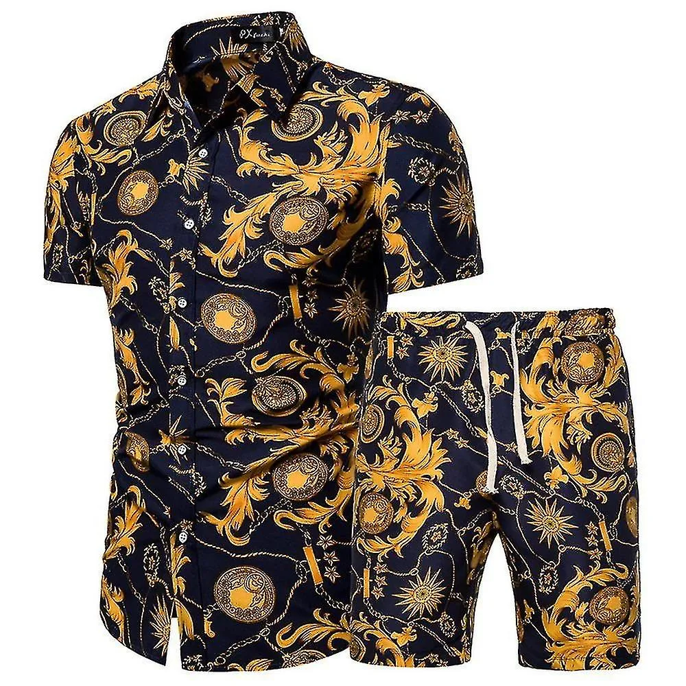 CONJUNTO DE PANTALONES CORTOS DE CAMISA DE MANGA CORTA PARA HOMBRE ATUENDOS DE VERANO DE PLAYA DE VACACIONES HAWAIANASYUHAO