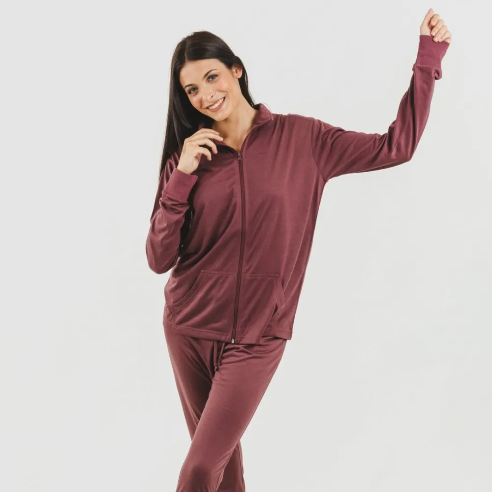 Conjunto deportivo chaqueta cremallera mujer berenjena