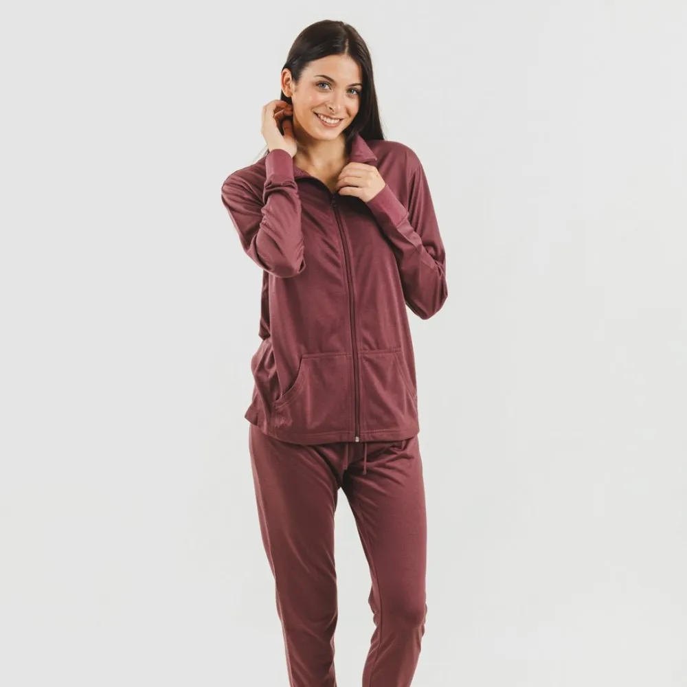 Conjunto deportivo chaqueta cremallera mujer berenjena