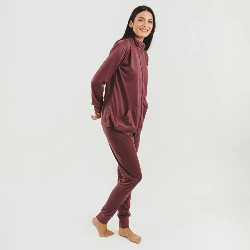 Conjunto deportivo chaqueta cremallera mujer berenjena
