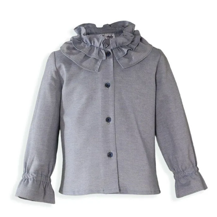 Conjunto Niña 2 piezas Camisa Gris Azulada Y Falda Cuadros Azul/Mostaza by Miranda