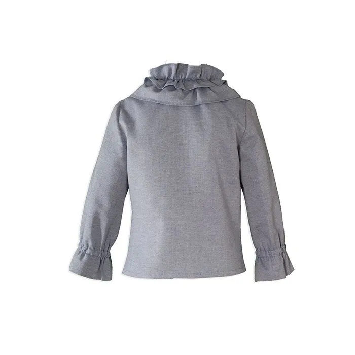 Conjunto Niña 2 piezas Camisa Gris Azulada Y Falda Cuadros Azul/Mostaza by Miranda