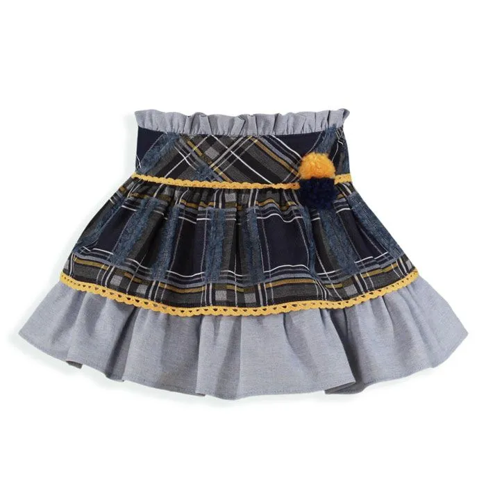 Conjunto Niña 2 piezas Camisa Gris Azulada Y Falda Cuadros Azul/Mostaza by Miranda