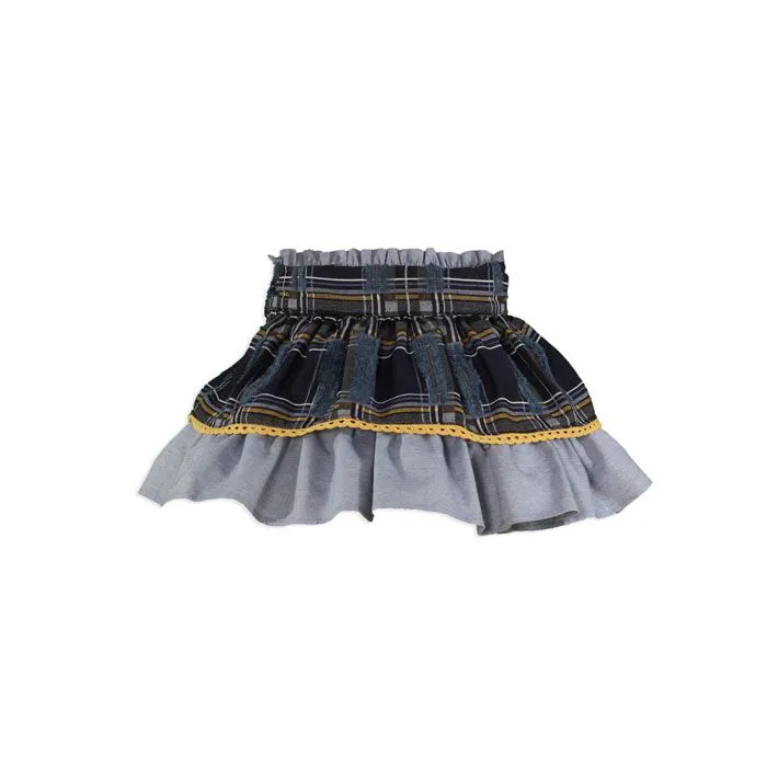 Conjunto Niña 2 piezas Camisa Gris Azulada Y Falda Cuadros Azul/Mostaza by Miranda