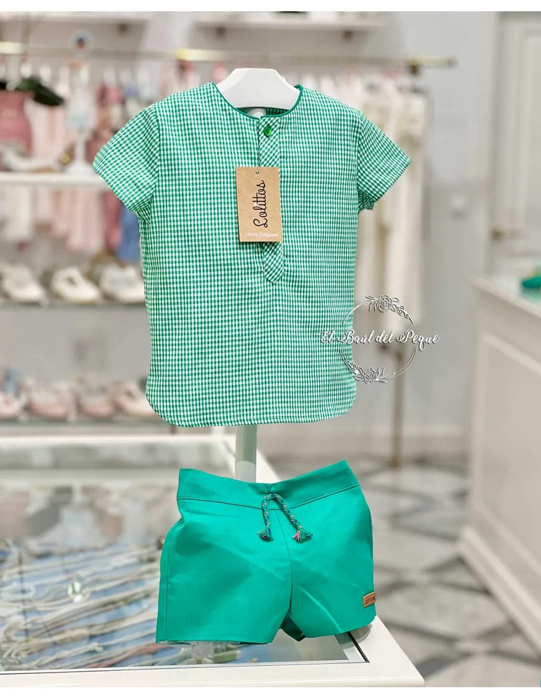 Conjunto Niño Camisa Vichy Verde y Pantalón Lolittos Colección Rubí