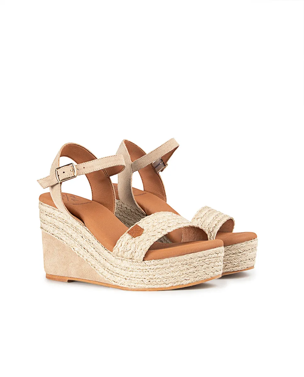 Cuña Alta Yute Bandon Salem Beige con hebilla
