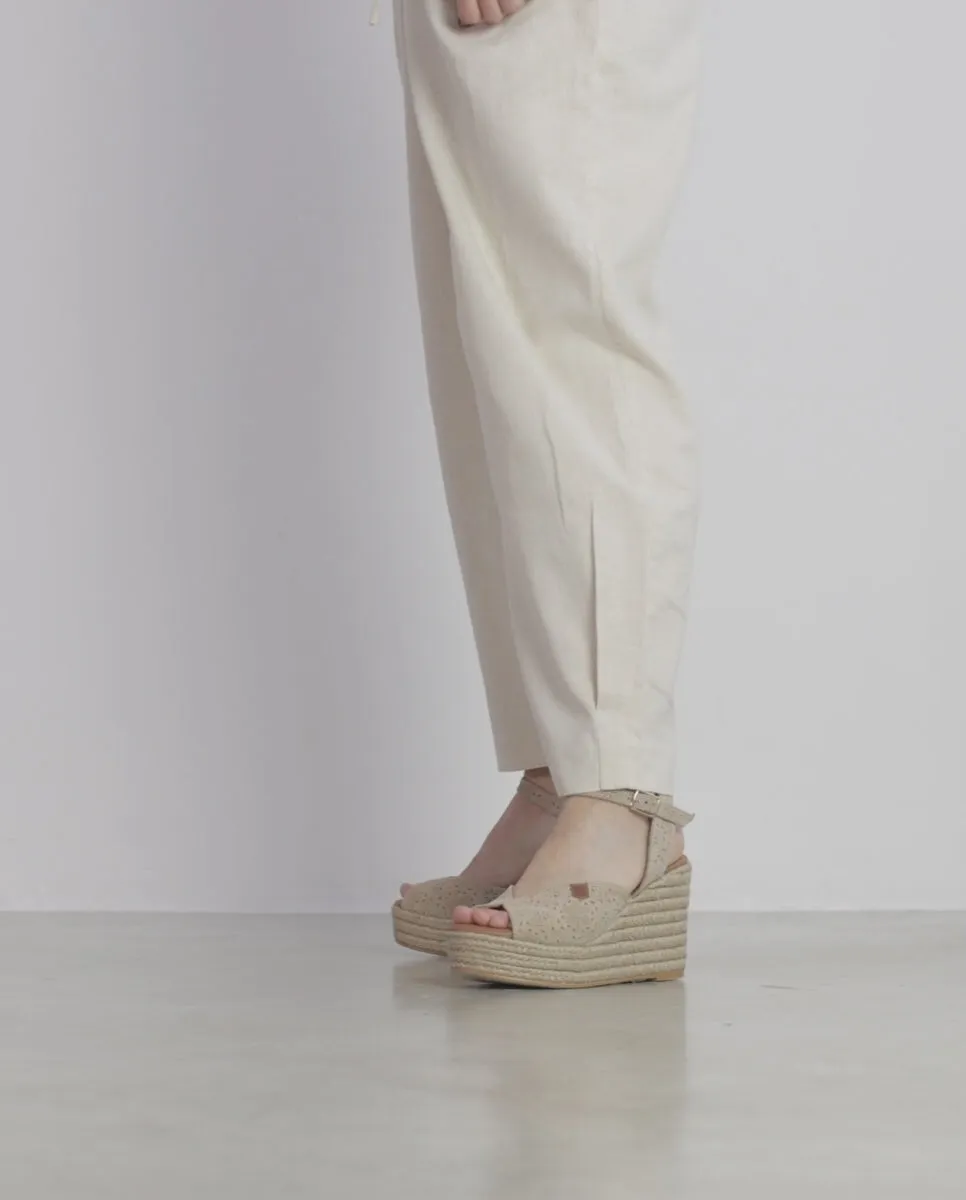 Cuña Alta Yute Benisa Grabado Beige con hebilla