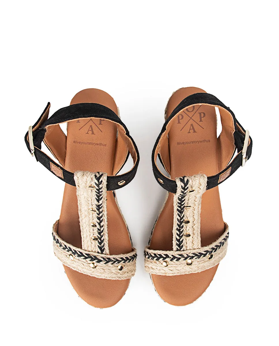 Cuña Alta Yute Kleo Tachas Negro con hebilla