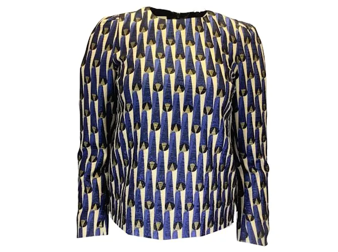Dries Van Noten Seca van Noten Azul / Marfil / Top de jacquard de manga larga metalizado dorado Multicolor 