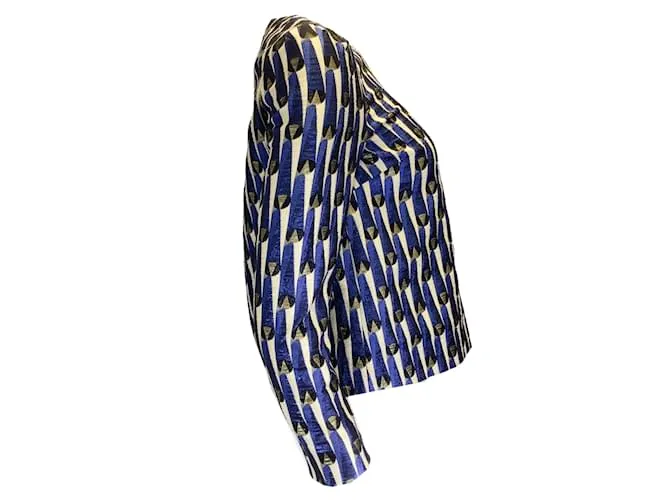 Dries Van Noten Seca van Noten Azul / Marfil / Top de jacquard de manga larga metalizado dorado Multicolor 