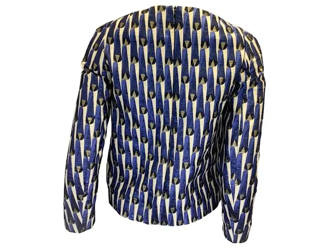 Dries Van Noten Seca van Noten Azul / Marfil / Top de jacquard de manga larga metalizado dorado Multicolor 