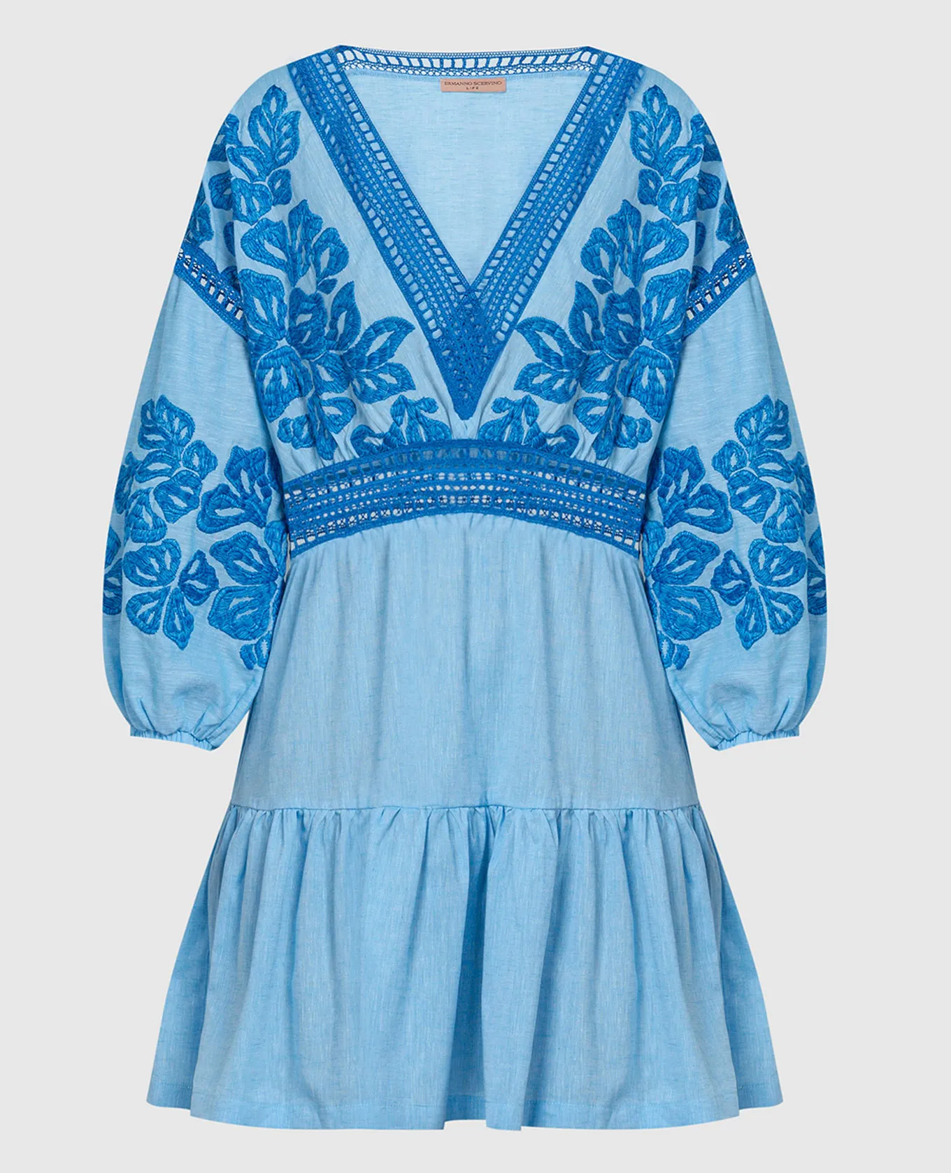Ermanno Scervino Blue linen dress with lace