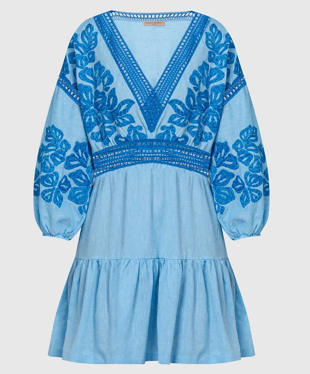 Ermanno Scervino Blue linen dress with lace