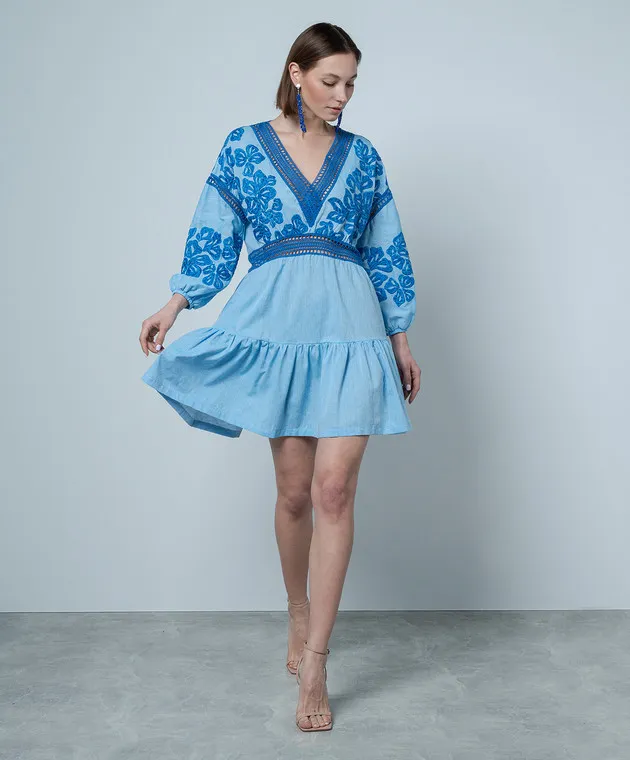 Ermanno Scervino Blue linen dress with lace