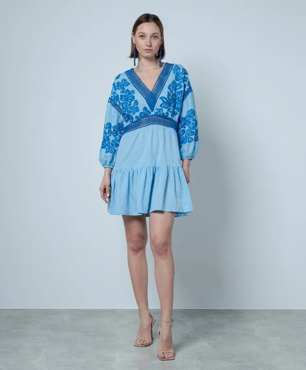 Ermanno Scervino Blue linen dress with lace