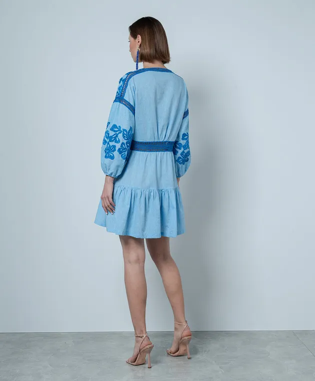 Ermanno Scervino Blue linen dress with lace