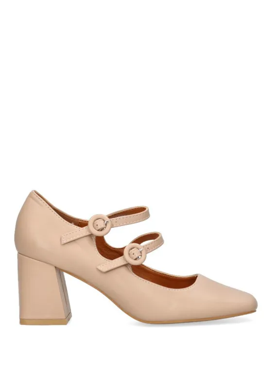 ERYN H8629 BEIGE SALON DE TACON DOBLE HEBILLA TACóN MEDIO