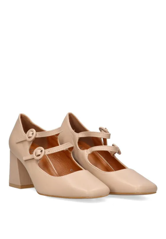 ERYN H8629 BEIGE SALON DE TACON DOBLE HEBILLA TACóN MEDIO
