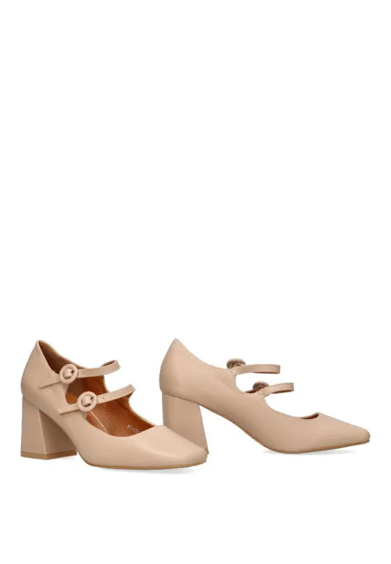 ERYN H8629 BEIGE SALON DE TACON DOBLE HEBILLA TACóN MEDIO