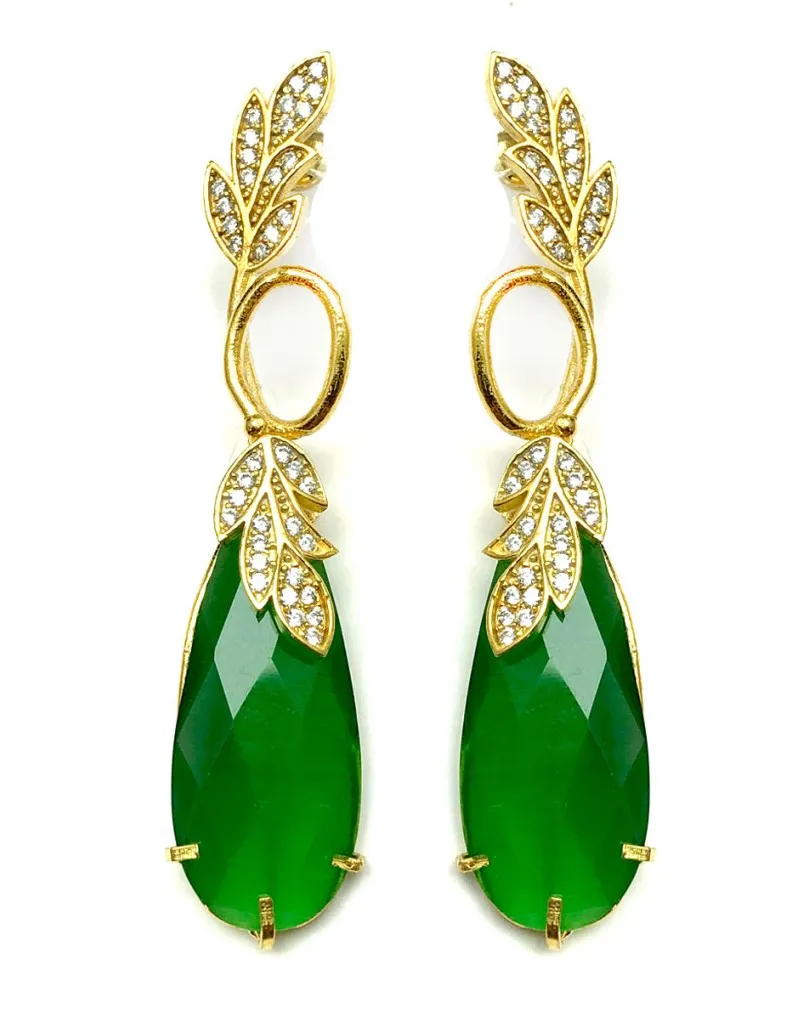 FABULOSOS PENDIENTES LARGOS EN VERDE ESMERALDA PARA CEREMONIAS