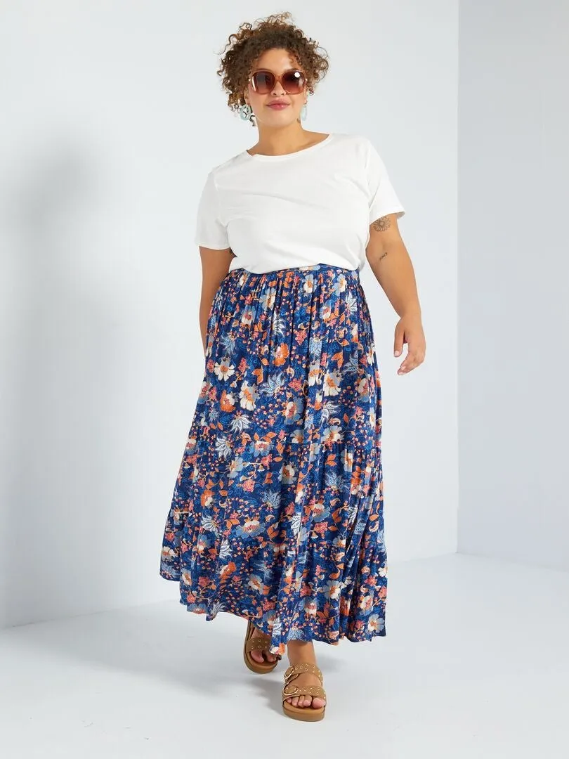 FALDA LARGA ESTAMPADA CON CAPAS  AZUL